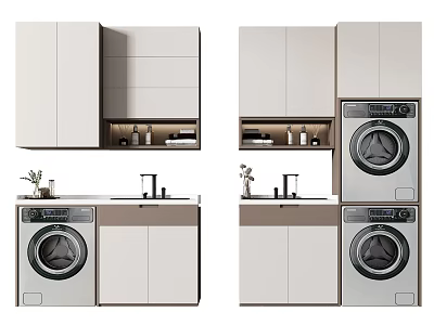 Modern Bathroom Cabinet Rack With Washing Machine Sink And Storage Cabinets Design 3d model