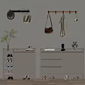 Light Gray Shoe Cabinet With Decorative Items Books And Wall Hooks For Hats Bags Coats