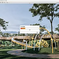 Yellow Sculpture Structure In Outdoor Park With Trees Grass And Slide