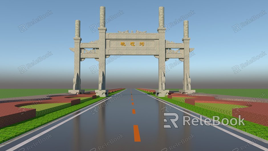 Chinese-style scenic stone archway model