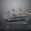 Ancient Sailing Ship With Multiple Masts Intricate Crystal Design Illuminated Sails And Reflective Water Base