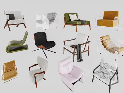 Stylish Modern Leisure Chairs with Comfortable Seats Wooden Frames and Soft Upholstery 3d model