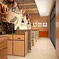 Modern Restaurant Interior With Wooden Ceiling Pendant Lights Menu Screens And Open Layout