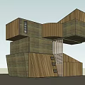 Modern Detached Villa With Wooden Exterior Irregular Modular Structure And Large Windows 3d model