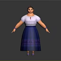 Traditional Female Game Character Wearing White Blouse And Blue Skirt With Purple Patterns