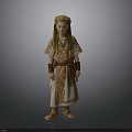 Woman With Golden Braided Hair Wearing White Robe Orange Patterns Brown Belt And Wristbands
