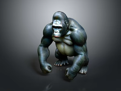 Realistic Gorilla 3D Model Sculpture With Detailed Fur And Muscular Body 3d model