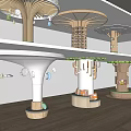 Creative Tree Shaped Columns With Bookshelves Small Platforms And Green Canopy Tops