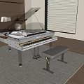 Transparent Acrylic Grand Piano With Matching Bench In Modern Living Room