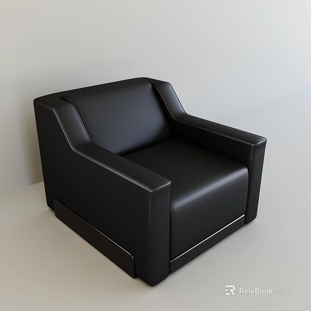 Black Leather Single Sofa With Modern Design Armrest And Sleek Lines 3d model