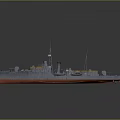 Vintage Warship Model With Gray Upper Hull Orange Bottom Mast And Chimney
