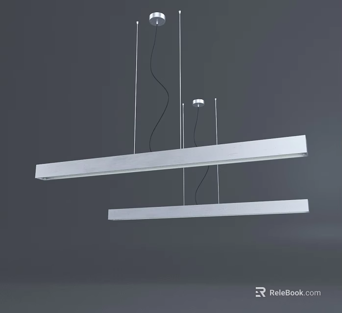 Modern Linear Pendant Lights With Sleek Rectangular Design And Silver Finish 3d model 