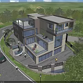 Modern Detached Villa With Glass Facade Balconies Lush Trees And Green Surroundings