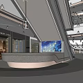 Modern Shopping Mall Lobby Interior Design With Curved Reception Desk Large Screen And Lighting
