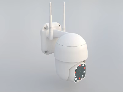 Wall Mounted Surveillance Camera With Dual Antennas White Casing And Infrared Lights For Security Monitoring 3d model
