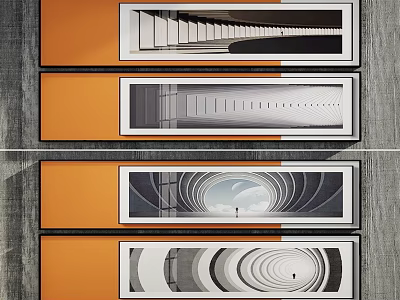 Geometric Inflatable Interior Design Featuring Curved Tunnels Orange Panels And Gray Accents 3d model