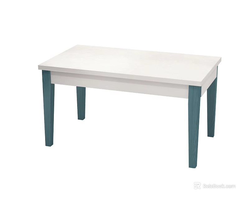 Modern White Top Dining Table With Teal Colored Legs And Simple Design 3d model 