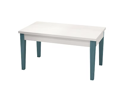Modern White Top Dining Table With Teal Colored Legs And Simple Design 3d model