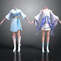 Two Blue And White Traditional Modern Clothing Sets With Dresses And Boots