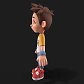 Cartoon Boy With Brown Hair Big Eyes Yellow Sleeved White T-shirt Blue Pants Red Shoes