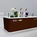 Chevrolet Information Reception Desk with Brown White Design Vase Green Plant and Staff