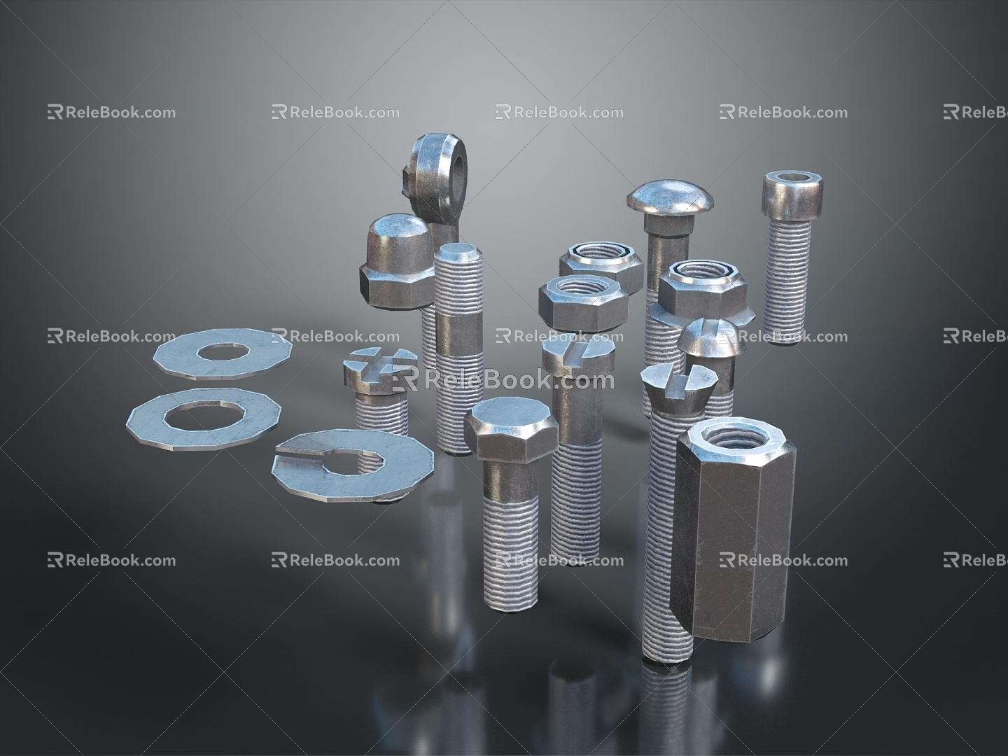 Screw Nut Pan Head Screw Round Head Screw Cylindrical Head Screw Countersunk Head Screw Flat Head Screw 3d model