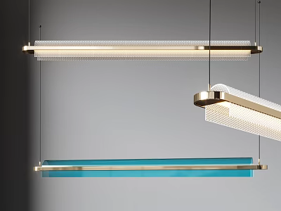 Modern Linear Pendant Lights With Blue And Transparent Shades And Metal Frames For Home Decor 3d model
