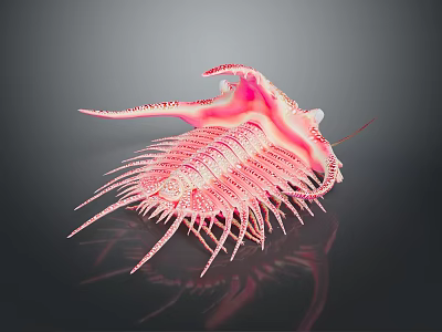 Pink Intricate Creature With Sharp Spikes And Dark Background Reflection Details 3d model
