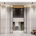 Modern Elevator Lobby Interior Design With Marble Walls Brown Seating And Lighting 3d model