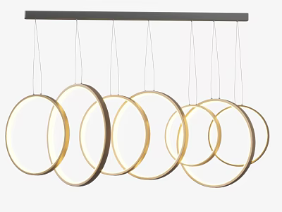 Modern Golden Circular Ring Pendant Lights Suspended from Metal Bar Design 3d model