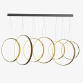 Modern Golden Circular Ring Pendant Lights Suspended from Metal Bar Design
