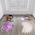 Unique Shaped Decorative Rugs On Wooden Floor In Modern Room With Window