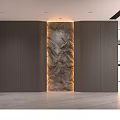 Modern Entryway Hallway Design With Marble Accent Wall Dark Wood Paneling And Recessed Lighting