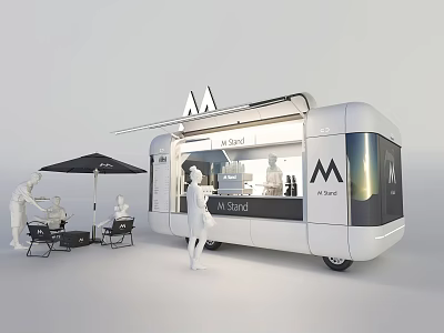 Modern M Stand Mobile Food Truck With Outdoor Seating And Umbrella 3d model
