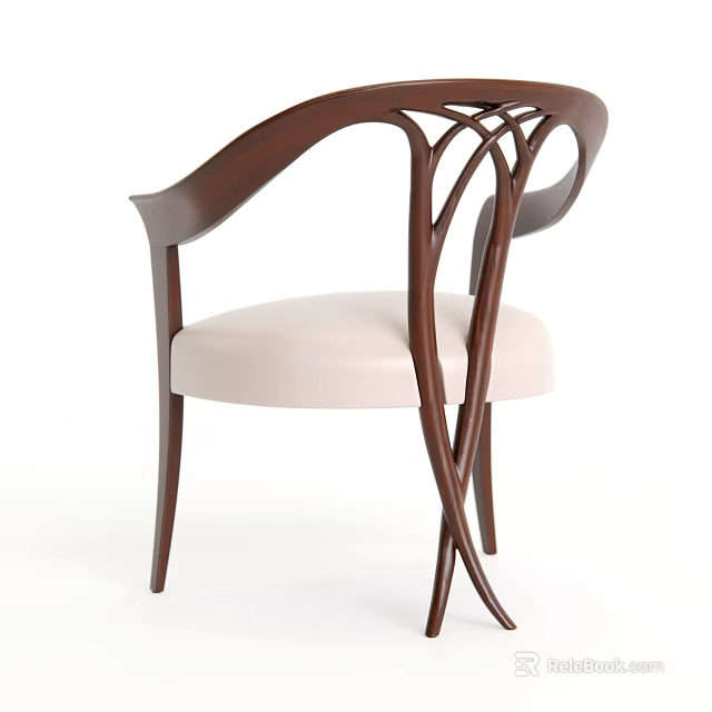 Modern Elegant Dining Chair With Wooden Curved Frame Intertwined Legs And Beige Cushion 3d model 