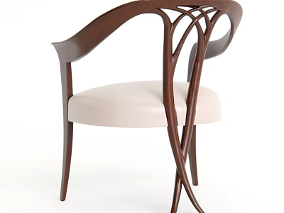 Modern Elegant Dining Chair With Wooden Curved Frame Intertwined Legs And Beige Cushion 3d model