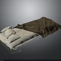 Simple Bed Furniture Setup With White Pillows Burlap Blanket And Linen Mattress