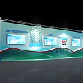 Interactive Zone Exhibition Booth With Digital Screens Company Branding And Standing Person