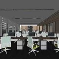 Modern Public Office Workspace With Open Layout Desks Computers And Ergonomic Chairs 3d model