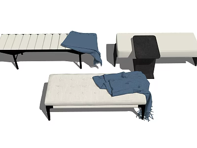 Modern Sofa Bench With White Cushion Blue Blanket And Black Side Table 3d model