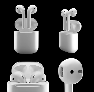 White Wireless Earbuds Showing Different Angles With Charging Case 3d model
