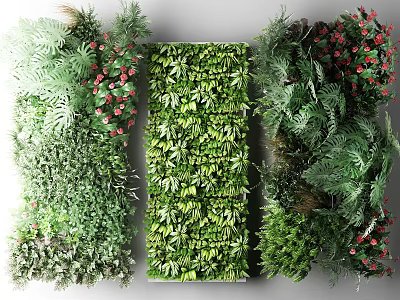 Lush Living Plant Wall Design With Mixed Greenery And Red Berries 3d model