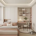 Double Bedside Table Wardrobe Bed Backrest Chandelier Table Lamp Curtain Single Chair Carpet 3d model