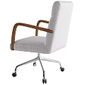Stylish Comfortable Light Gray Fabric Office Chair With Wooden Armrests And Swivel Rolling Chrome Base