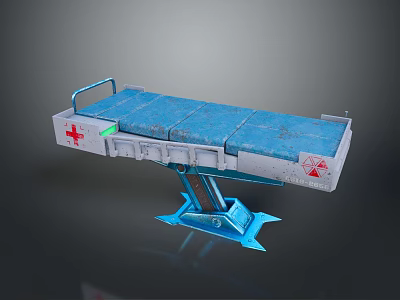 Medical Stretcher Bed With Blue Mattress Red Cross And Adjustable Metal Frame 3d model