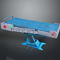Medical Stretcher Bed With Blue Mattress Red Cross And Adjustable Metal Frame