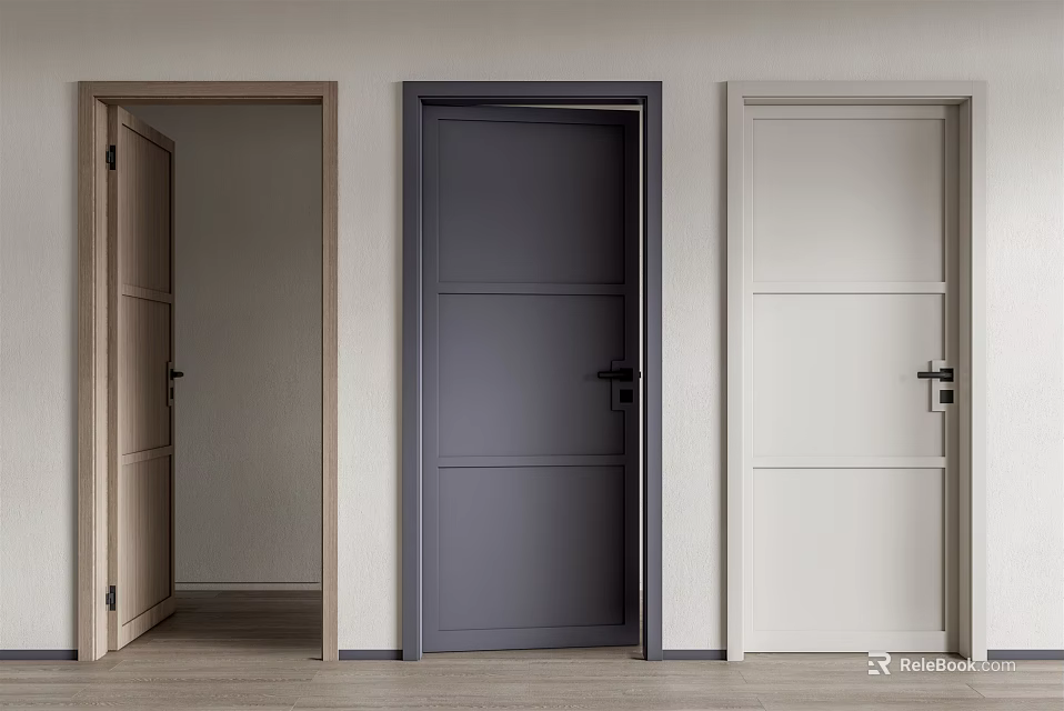 Modern Interior Hinged Doors In Light Wood Dark Gray And White Designs 3d model