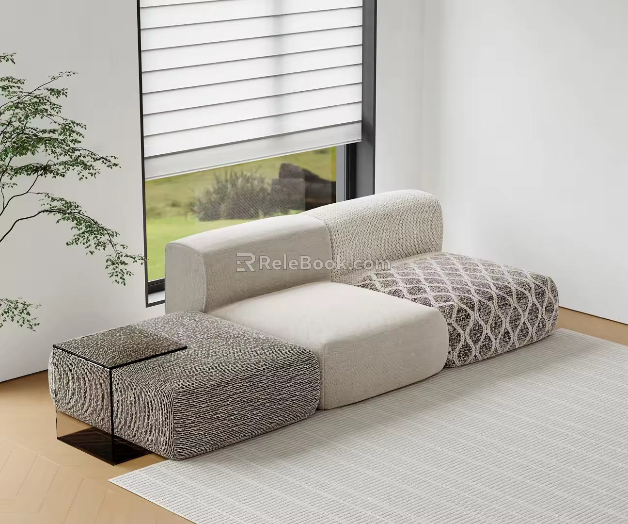 Modern Fabric Sofa Modular Sofa Combination Sofa In-line Sofa Three-seat Sofa 3d model
