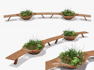 Modern Wooden Outdoor Chair With Built In Planter And Unique Design 3d model