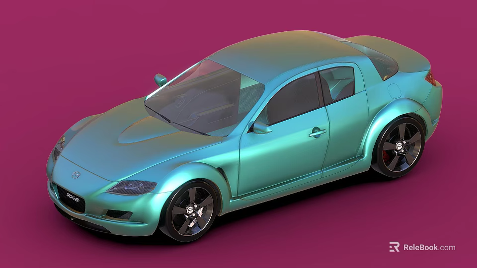 Blue Mazda Sports Car With Sleek Design And Black Wheels On Pink Background 3d model 